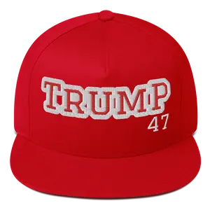 Trump 47 Embroidered Snapback Flat Bill Cap - High Profile Five Panel Hat
