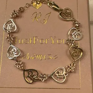 Quinceañera Tricolor Bracelet with Heart Pendants, Gold Finish, Special Event Jewelry for Girls