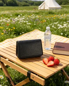 Mini Leather Wallet On A Chain - For Women Ladies Clutch Purses Small Wallet Crossbody Bag Zip Wallets - Luxury Stylish Design Leather - Gift Present - Travel Essentials Daily Use School/Office - Black - Genuine Authentic