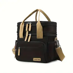 Insulated Large Oxford Lunch Bag for Women, Dual Compartment, Non-Food Contact, Ideal for Work, Beach, Picnic, Hiking, Durable Lunch Bags