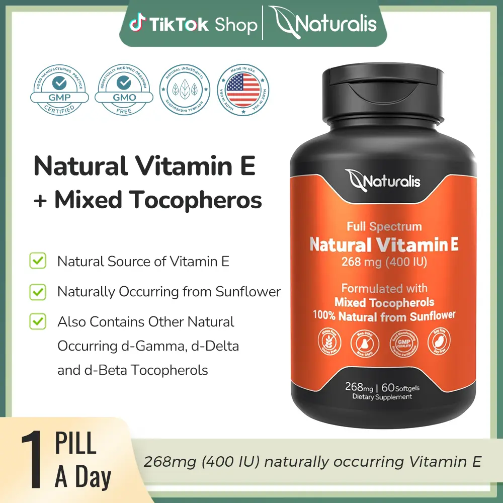 Naturalis Sunflower Vitamin E 268mg (400 IU) with Mixed Tocopherols | Essential Skin Vitamin & Immune Support | Non-GMO, Soy & Gluten Free | 120/300 Softgels Healthcare Fitness Edible Supplement Dietary Oil Healthcare Fitness