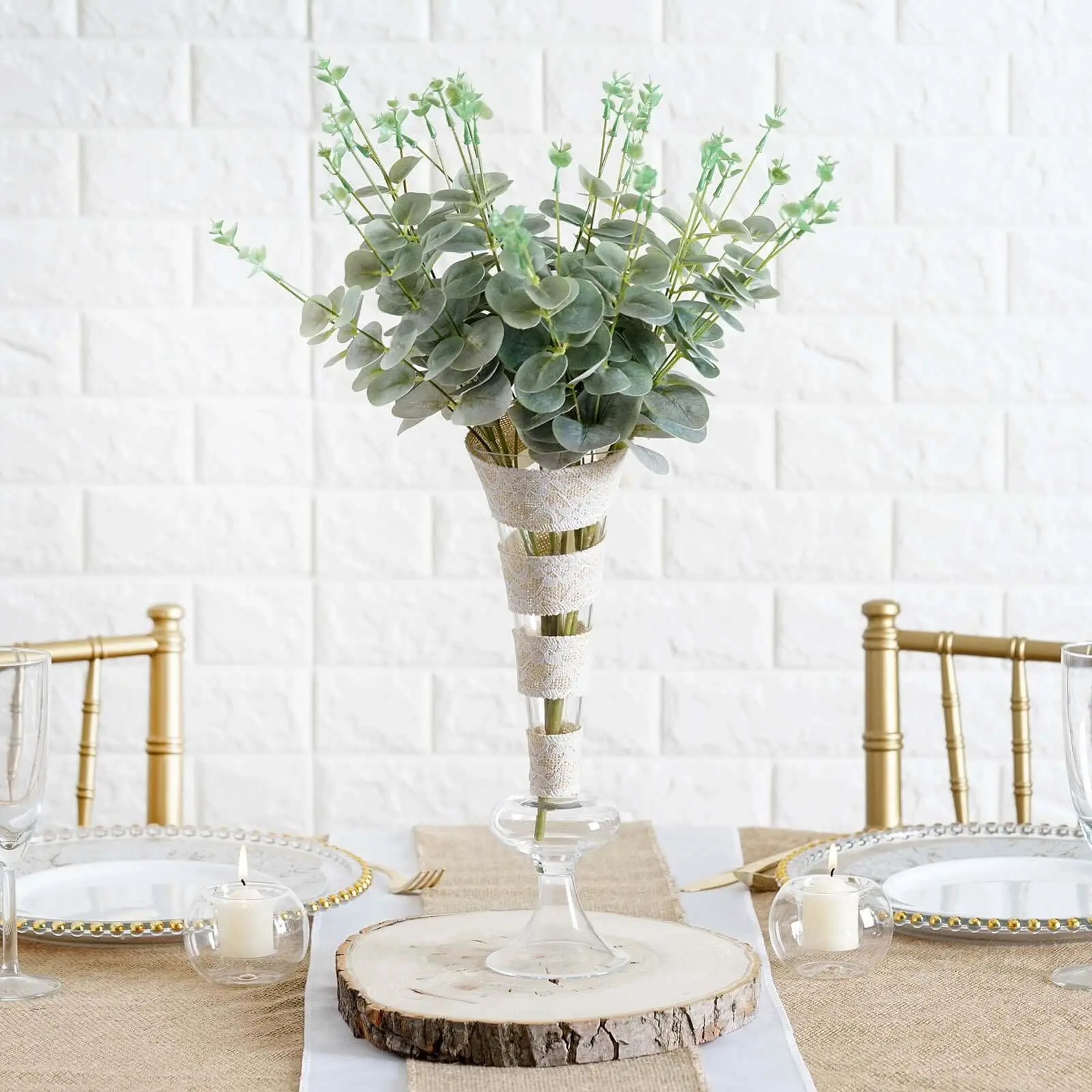 Decorative 2-Pack 19 in Frosted Green Artificial Eucalyptus Bushes, Lifelike Bush Foliage for Office Table Home Decor, Floral Decor Centerpiece Fillers