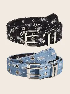 New Fashion Street Waist Belt, Blue Punk Accessory, Blue Denim Belt, Hip Hop Y2K Heart Buckle Belt, Unisex Design