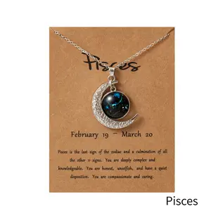 Mysterious retro twelve zodiac luminous necklace, women's astrological jewelry, birthday gift with zodiac card