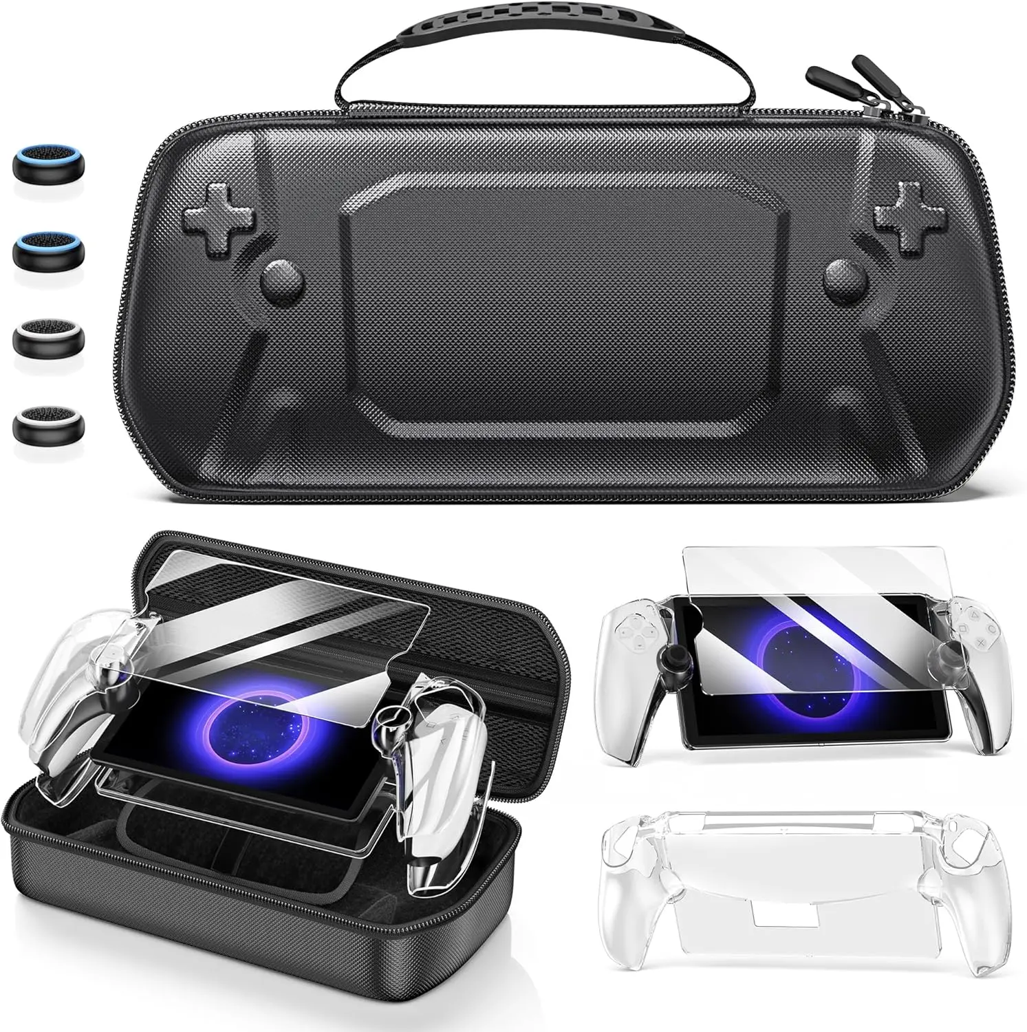 8 in 1 Accessories Set Bundle Compatible with  Portal Remote Player, Carrying Case with with Holder Stand/2 Screen Protectors/4 Thumb Grips PS Portal Console