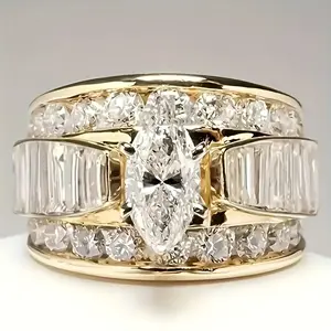 [Shiny Engagement Ring] European-style Three-row White Zirconia Engagement Ring, A Single Shiny Ring, Perfect For Anniversaries And Birthday Gifts, Parties, And Evening Events