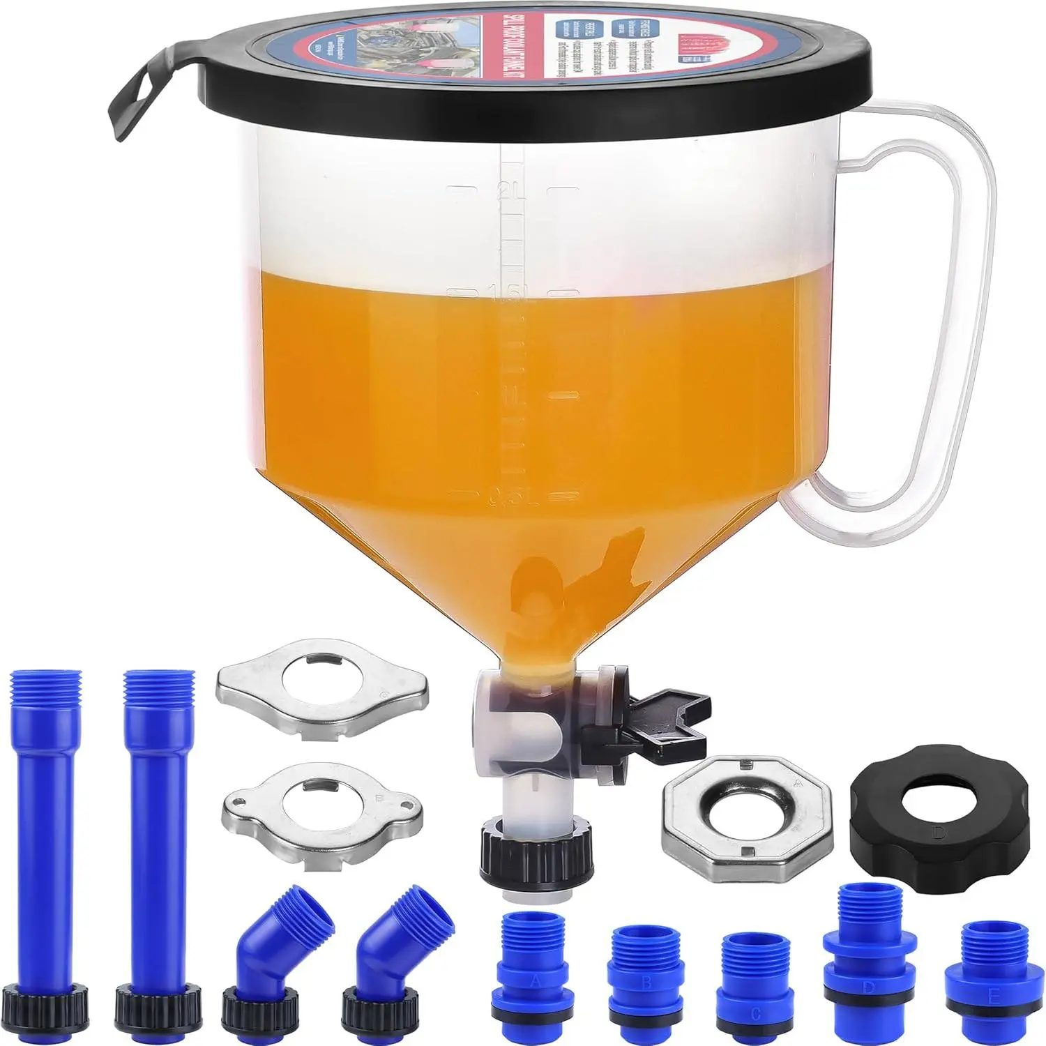 Coolant Bleeder Kit, Radiator Burping Funnel, No-Spill Coolant Funnel Kit, Radiator Flush Kit, Universal Radiator Funnels (2026 Upgrade: Added 2 Caps for Broader Compatibility)