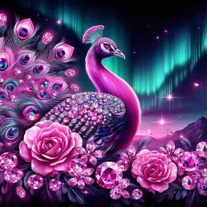 5D DIY Full Drill Round Diamond Painting - Diamond Art Kit Peacock, Rose, Aurora Mosaic, Canvas - DIY Decor, Home Wall Art, Suitable for Halloween, Christmas, Birthday, and Anniversary Gifts