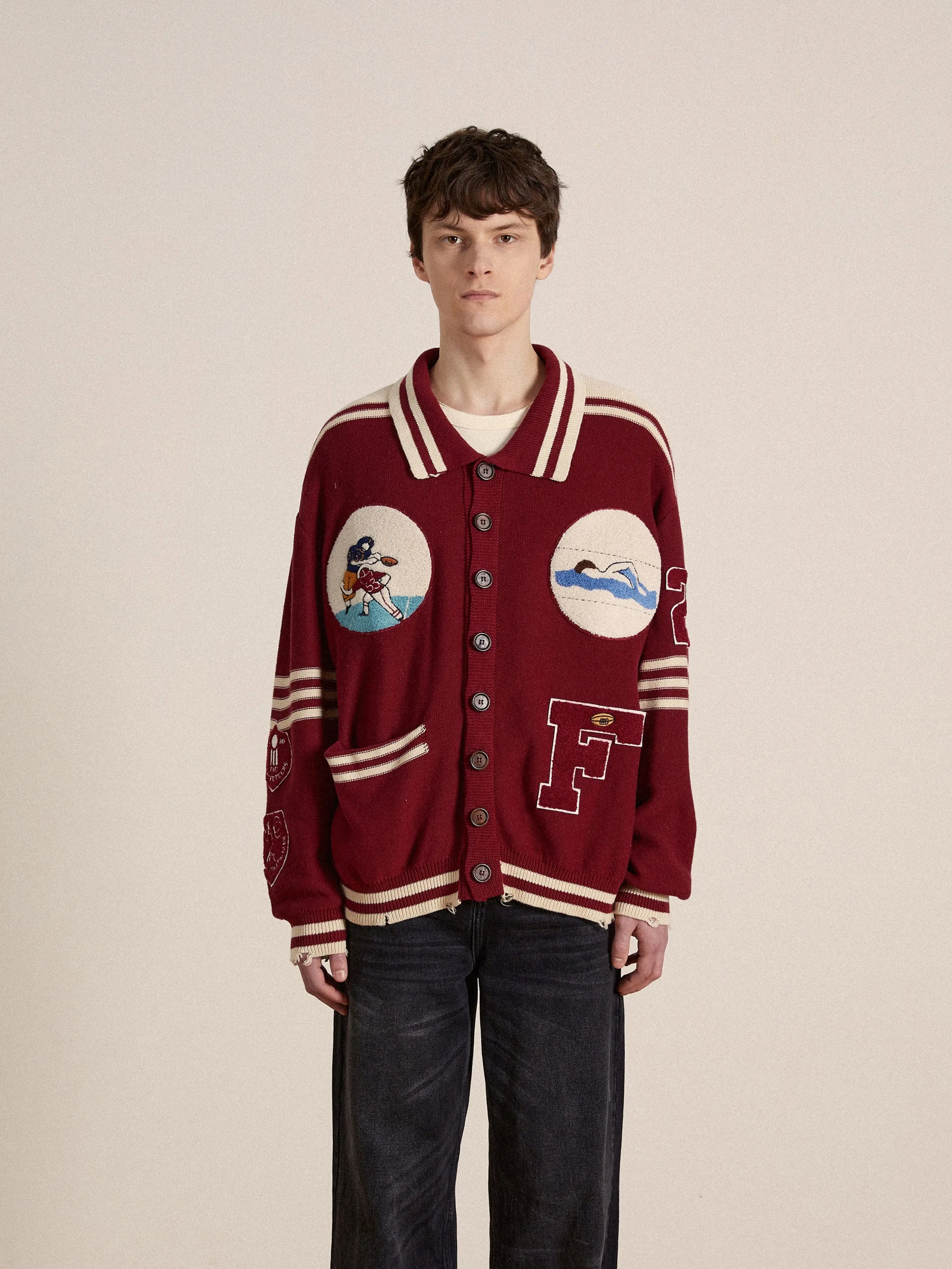 Fin Varsity Patch Collared Cardigan