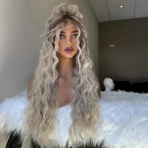 Charisma Deep Curly Synthetic Lace Front Wig Ombre Ash Blonde Wigs for Women Pre Plucked Hairline Lace Wig Daily Use Party