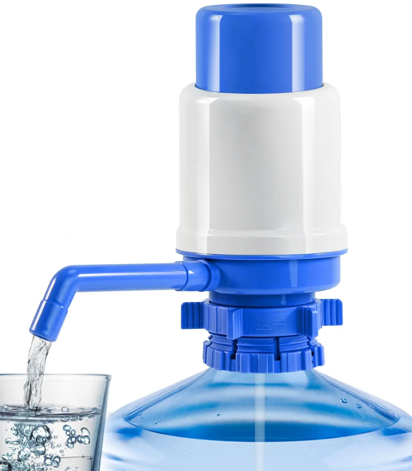 5-Gallon BPA-Free Food-Grade Plastic Water Pump Manual Dispenser, Secure Crown-Top Fit, Adjustable Tube, Dust Cap, Spout, Cleaning Brush Included - Complete Package for 5-Gallon Water Bottles with Strong Flow