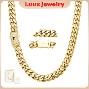 Luux jewelry 2026 Edition: 8mm-14mm Cuban Link Necklace & Bracelet, 14K Gold Finish Over 316L Steel, Long-Lasting Shine Anti-Tarnish Jewelry, Waterproof Hip Hop Accessories, Mother's Day Gift for Him & Her