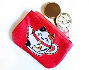 Japanese Maneki Neko Coin Purse | 3x5 Inch Mini Lucky Cat Pouch for Cosmetics, Coins, Wallet