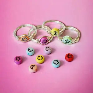 90s vibes wire wrapped bead rings, Birthday, handmade jewelry, beaded rings, cute ring, ring set, gift ideas, gift for her