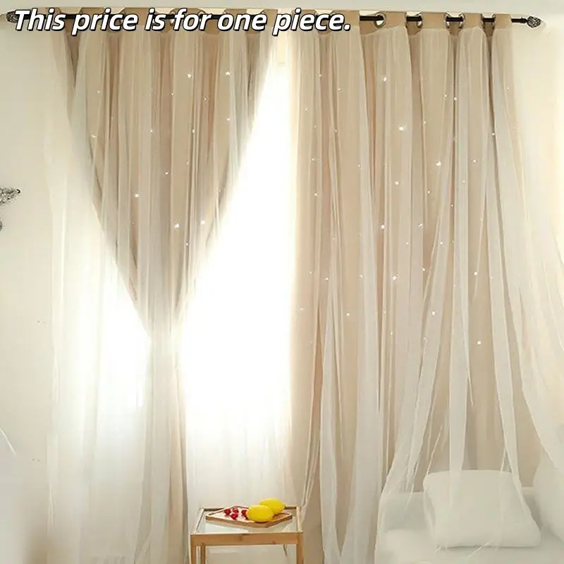 1pc Korean Style Star Cutout Lace Princess Curtains, Full Shade UV Protection, Sunproof Insulation, Suitable for Living Room Bedroom Kids' Room, Home Decoration Curtain