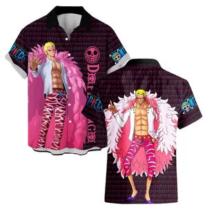 Donquixote Doflamingo OP Pattern Hawaiian Shirt, Anime Merch Clothes Unique Gift For Men Women Fans, Summer Vacation Button Up Hawaiian Shirt