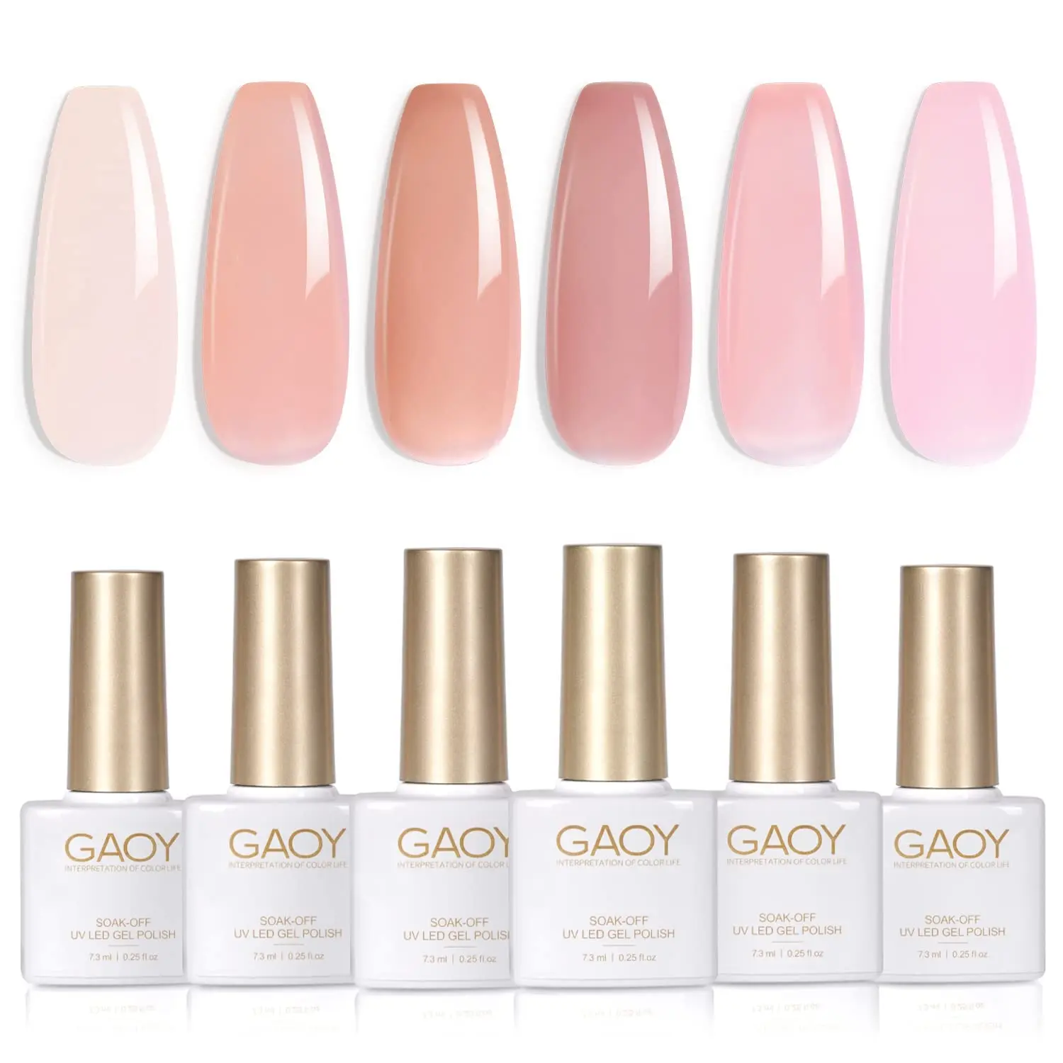 GAOY Nude Jelly Gel Nail Polish Set, 6 Sheer Pink Colors, Pinkish Jelly | Transparent Natural Light Pink Colors, Base Color Gel Nail Polish Kit, UV/LED Cure Required, Easy DIY Manicure at Home