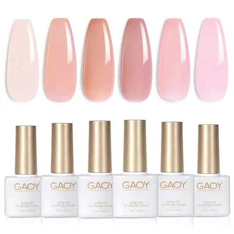GAOY Nude Jelly Gel Nail Polish Set, 6 Sheer Pink Colors, Pinkish Jelly | Transparent Natural Light Pink Colors, Base Color Gel Nail Polish Kit, UV/LED Cure Required, Easy DIY Manicure at Home