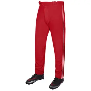 Exxact Sports Proline Full Length Baseball Pants Youth & Adult with Stripes, Relaxed Fit Open Bottom Men/Boys Baseball Pants (Red/White)