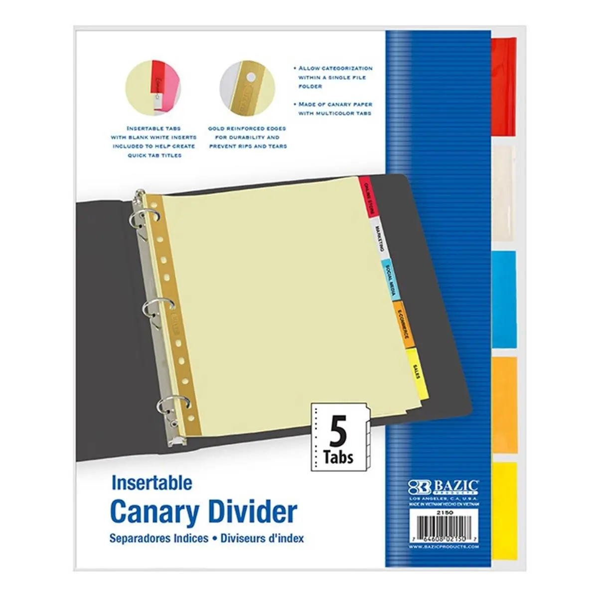 Bazic Products 2150 Canary Paper Dividers with 5-Insertable Color Tabs