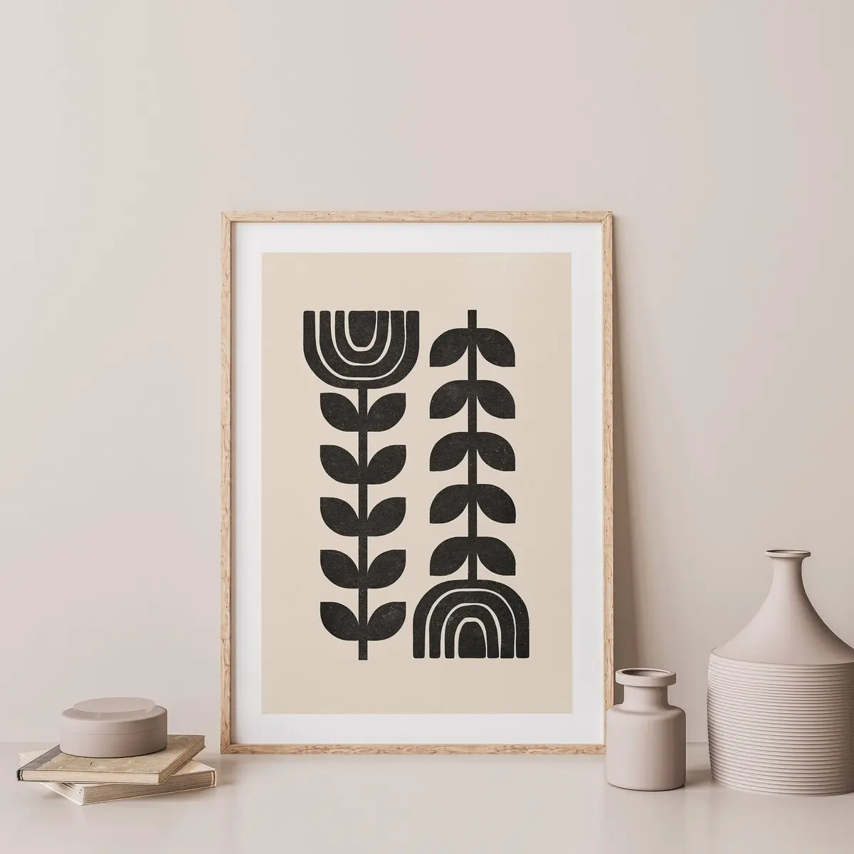 Norway Folk, Nordic Print, Botanical Poster, Abstract Botanical, Scandi Print, Beige Black Art, Scandinavian Folk, Room Decor