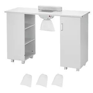 VEVOR Manicure Table,  Nail Table Station with Electric Dust Collector, Moveable Nail Tech Desk with 8 Wheels (4 Lockable), 3 Dust Bag & Wrist Rest, MDF Nail Art Workstation for Spa Beauty Salon, White