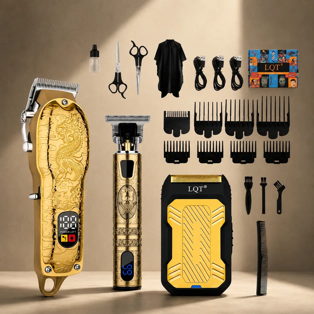 Kit Multifuncional de Barbería 3 en 1 para Hombre | Cortapelos Profesional + Recortadora de Precisión + Afeitadora Eléctrica | Motor Potente y Carga USB