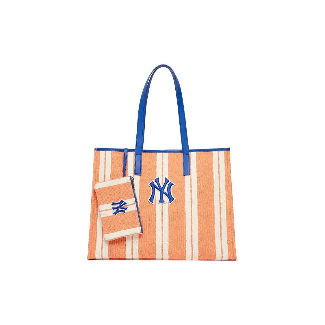 MLB New York Yankees Light Orange Geometric Pattern Striped Canvas Tote Bag with Shoulder Strap for Men-Women, Women's Crossbody-Shoulder Bag, Geometric Pattern Tote