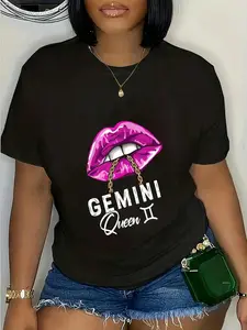 100% Cotton Purple Gemini Lips Queen Birthday Womens Zodiac Star Sign T-Shirt