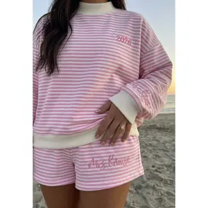 The "New Chapter" Personalized Mock Neck Set | Pink Stripe & Custom Embroidery