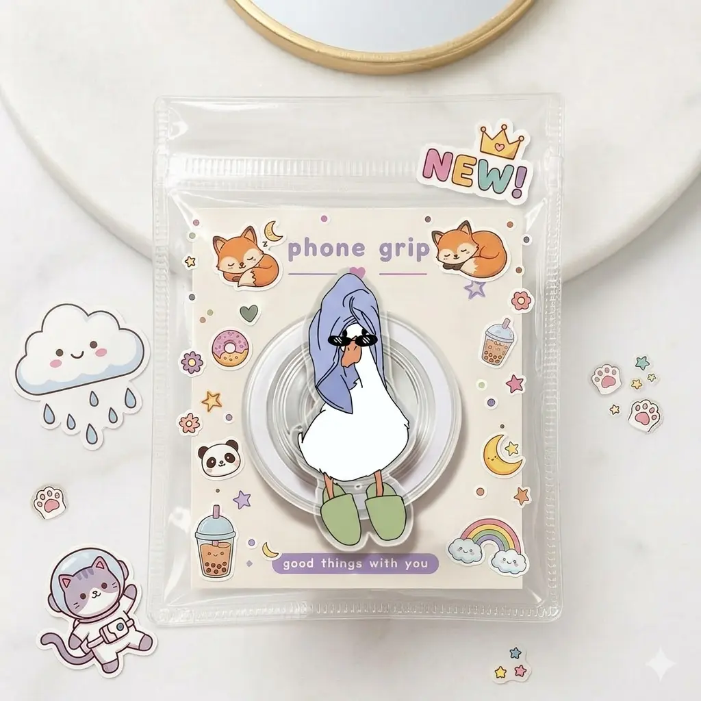 Sassy Bird Phone Grip – Cute Cartoon Duck in Cloak, Funny Kawaii Phone Holder for Teens & Students