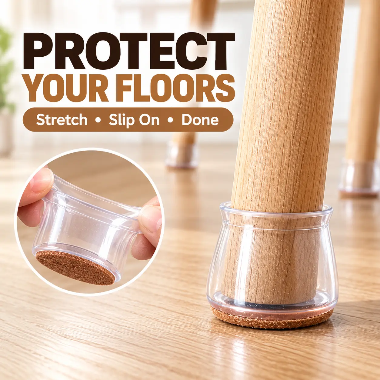 【FaddishDeal】Furniture Leg Floor Protectors with Felt Pads, Clear Silicone Chair Leg Caps, Stretchable Furniture Feet Covers for Hardwood Floors, Chairs, Tables & Stools