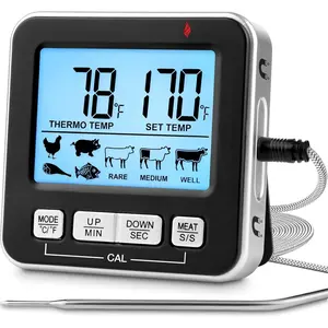 Meat Thermometer Digital - Kitchen Oven Thermometer for Cooking , Grilling, BBQ  - 7 Preset Temperature , Timer, , & Stainless Steel Temperature Probe