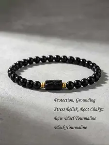 1pc Natural Black Tourmaline 6mm Bracelet for Men Women Powerful Protection, Grounding, Emotional Balance Energy Stone Spiritual Healing Crystal Gift Relief Bracelet