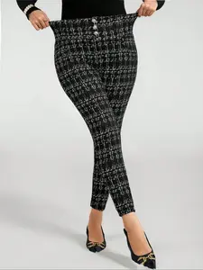 Women's Houndstooth High-Waisted Tight-Fitting Capri Pants, Casual Slim Fit Seven-Point Jeans for All Seasons, Comfortable Fashion