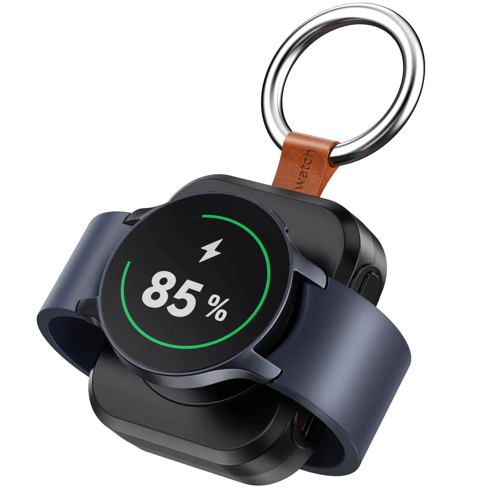Portable Smart Watch Charger with Keychain, USB-C Charging Station for Galaxywatch Wireless Charge, Non-Button Cell Battery, Includes Batteries, Smartwatch Accessories