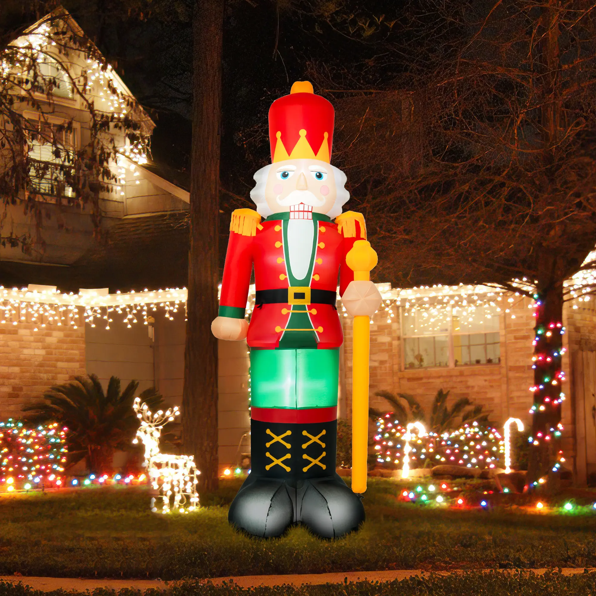 Glitzhome 15FT Giant Classic Nutcracker Inflatable with Built-in LEDs - Energy Efficient, Waterproof Lightweight Nylon Fabric, Stakes, Tethers, Easy Install, Floor Mount for Front Yard Outdoor Party Holiday Decor & Commercial Spaces