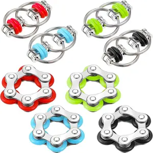8 Pieces Fidget Toys Set Includes 4 Flippy Roller Chain and 4 Six Roller Bike Chain Toys, Gifts for Adults to Help Learning (Red, Sky Blue, Green, Black)