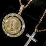 Hip Hop Style Virgin Mary Guadalupe Pendant Necklace & Cross Pendant Necklace, Rhinestone Decor Necklace for Party, Daily Decor, Trendy All-match & Exquisite Jewelry for Birthday Gift,  Women Gifts, Rhinestone Decorated Necklace