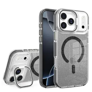 LensGuard Compatible with iPhone 17 Pro Max Camera Kickstand Protection Glitter Magnetic Case,  Anti-Scratch, Protector Full,Support for MagSafe, Magnetic Case TPU Camera Protection Back Cover