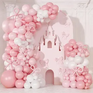 189PCS Pink Bow Balloon Arch Kit Clear, Pearl, Light Pink & White for Coquette Party Decor