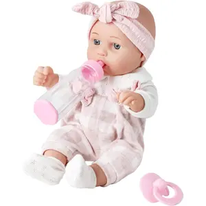12'' Baby Doll in Gift Box with Pink Cloths, Pacifier, 13''x13'' Microfabric Blanket, and Feeding Bottle. Gift Idea  Ages 3+