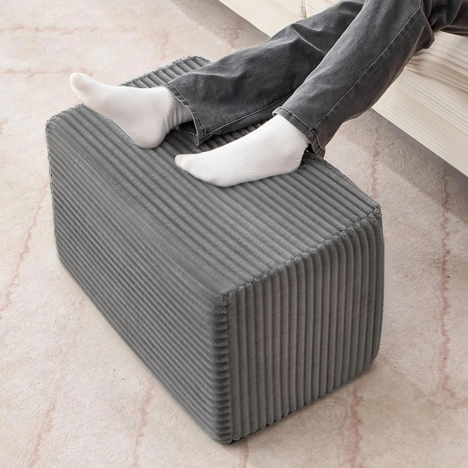 Rectangular Stuffed Pouf Ottoman Foot Rest, Corduroy Floor Pouf with  Chunk Filling, Multi-Functional Footstool Ottoman for Living Room, Hassocks and Ottomans for Couch, Chair, Dark Grey