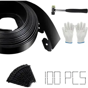 Landscape Edging - 4" High x 33 FT, Plastic Garden Edging Border with 100 Plastic Spikes, No Dig Lawn Edging for Lawn, Flower Beds, Yard, Garden Bed and Landscaping