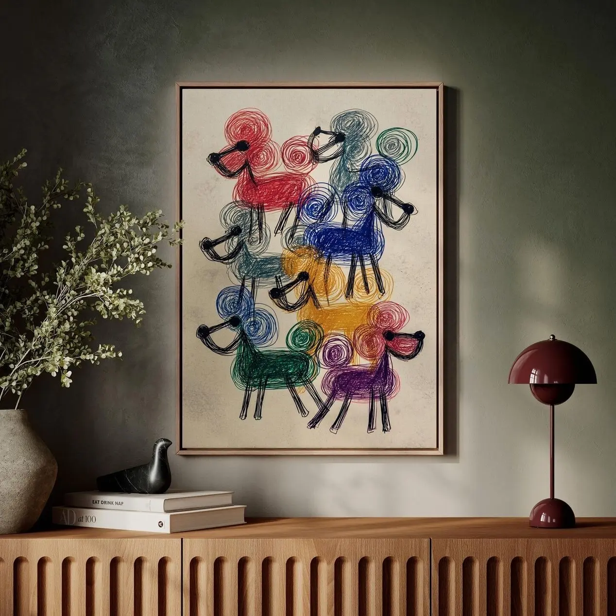 Whimsical Poodle Print, Colorful Dog Wall Art, Modern Pet Decor Y