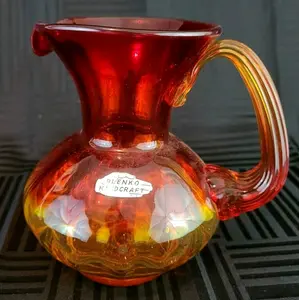 1970s BLENKO Handcraft Mid Century Pitcher Vase Vintage Glass Art