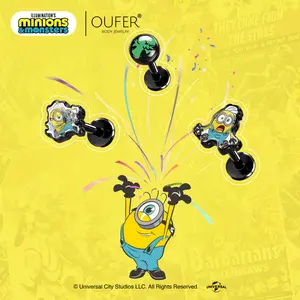 MINIONS × OUFER James & Henry & Ed Internally Threaded 16G Stainless Steel Cartilage Stud 3PCS Set