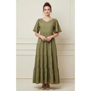 Olive embroidery maxi dress