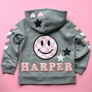 Custom Kids' Hoodie with Check Smiley Supersize Patch | Chenille Patches | Personalized Hoodie