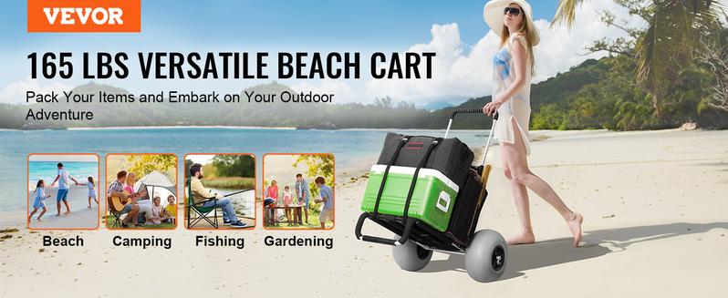 VEVOR Beach Dolly with Big Wheels for Sand, TikTokShopBlackFriday, 29.9" x 15.4" Cargo Deck, w/ 12" BIG Wheels, 165LBS Loading Capacity Folding Sand Cart & 27" to 44.7" Adjustable Height, Heavy Duty Cart for Beach VEVOR Super Brand Day